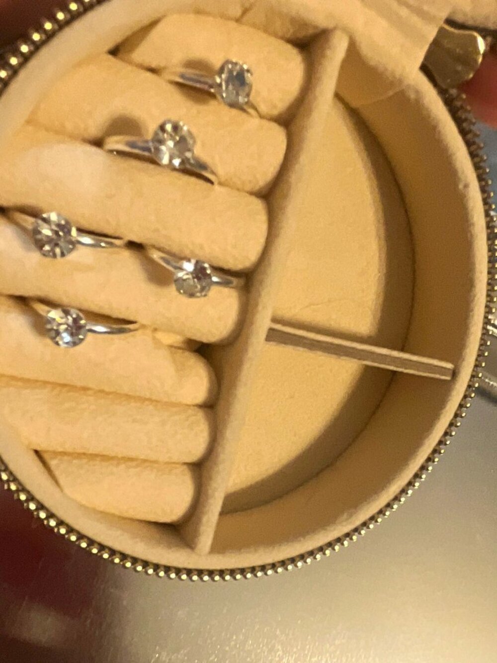 Lot of 5 Silver-Tone Metal Band Rings, Adjustable, Round Clear Crystal Solitaire